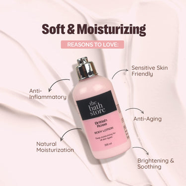 The Bath Store British Rose Body Lotion for Women & Men | Body Moisturizer for Oily Skin & Dry Skin - Deep Moisture, Non Sticky Body Lotion | Moisturizer for Body - 200ml